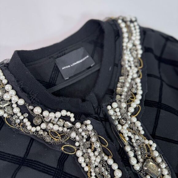 Atos Lombardini Sweater Cardigan Womens EU 38 Wool Blend Pearls Jewels Chains - Picture 2 of 8